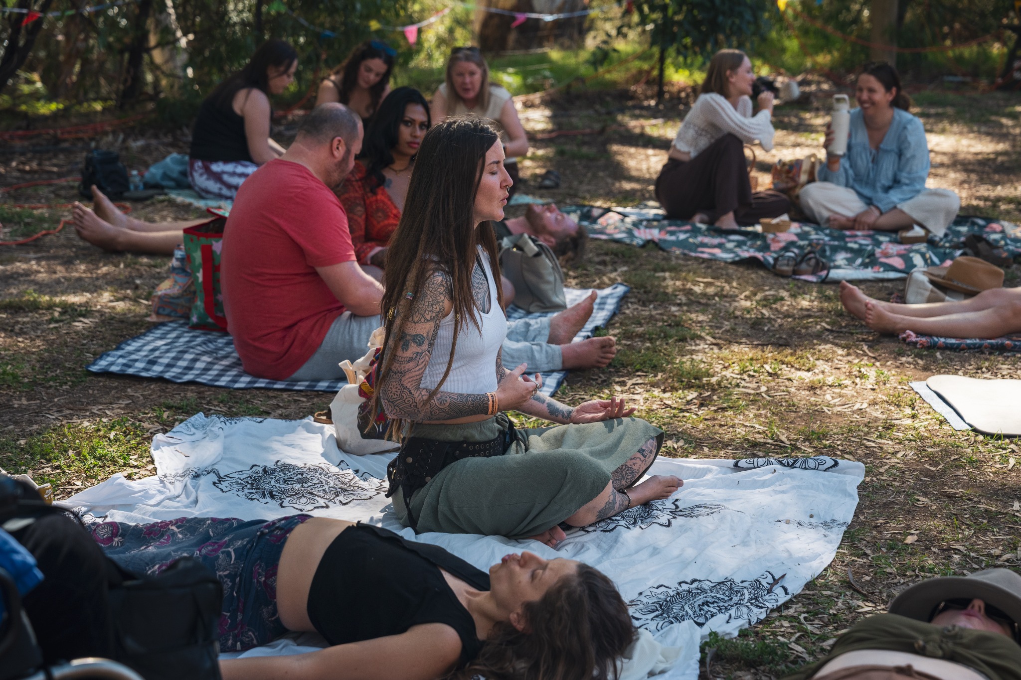 A participant immersed in a guided breathwork experience